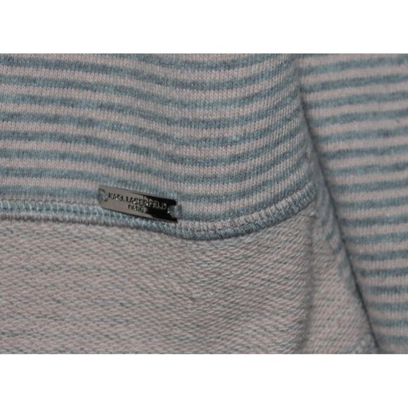 Karl Lagerfeld Womens LGrey Pink Striped Long Sleeve Hi Lo Pullover Sweatshirt - Picture 3 of 5